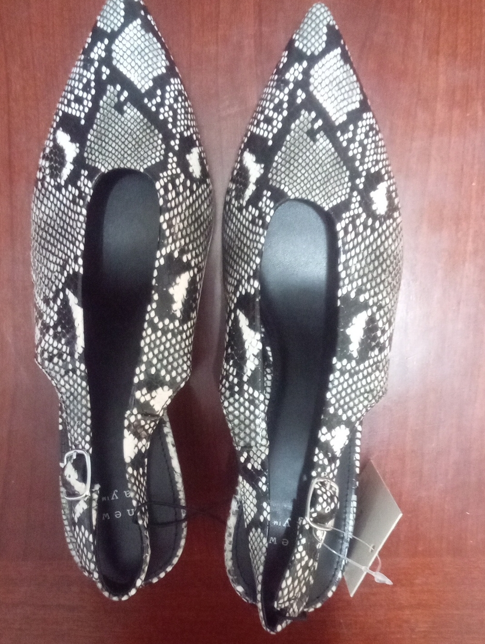 A New Day Pointed Snake-Print Slingback Flats Sz 7 1/2 NWT $40 Black & White
